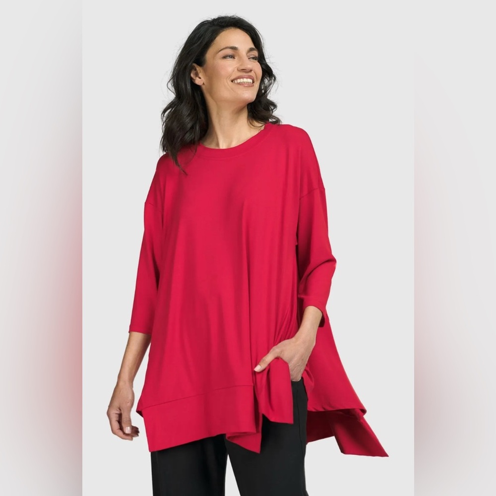 Margaret Winters V-Neck Red Lagenlook Tunic Top Medium